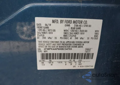 2019 Ford Edge St z USA, uszkodzony, nr VIN 2FMPK4AP6KBC34703